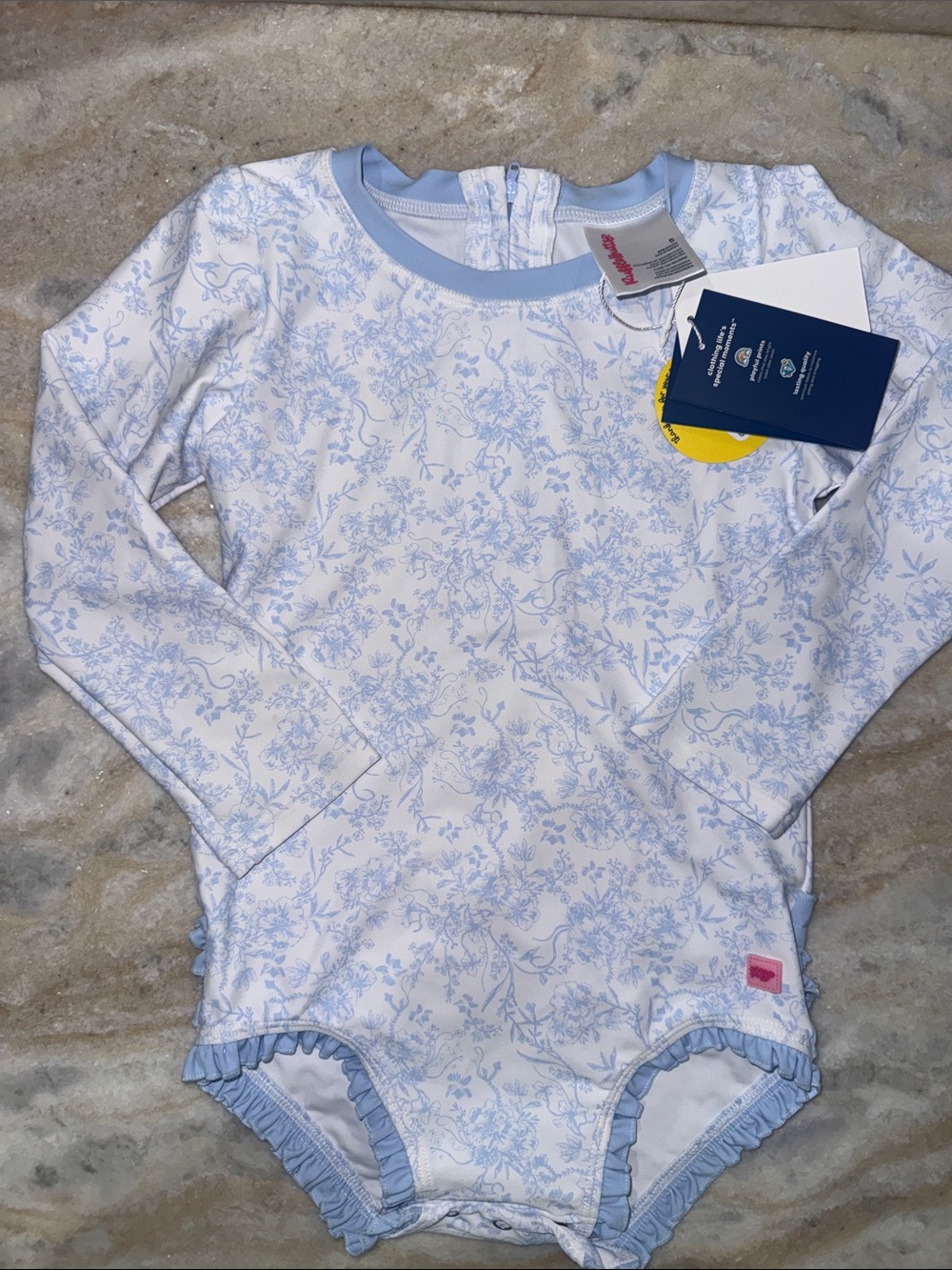 Ruffle Butts Light Blue Floral Long-Sleeve One-Piece Swimsuit